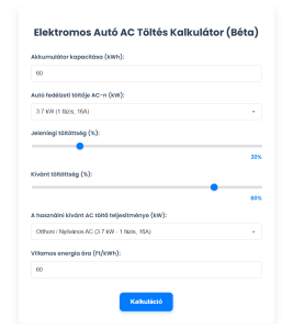 Elektromos autó töltés kalkulátor