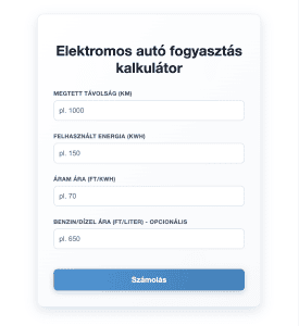 Elektromos autó fogyasztás kalkulátor